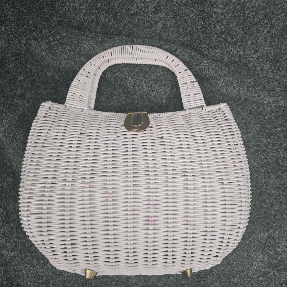 Vintage White Woven Top Handle Bag | Made in Hong Kong